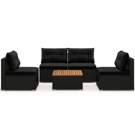 5 Piece Outdoor Furniture Set with Solid Tabletop and Soft Cushions-Black - Color: Black D681-HW73007DK