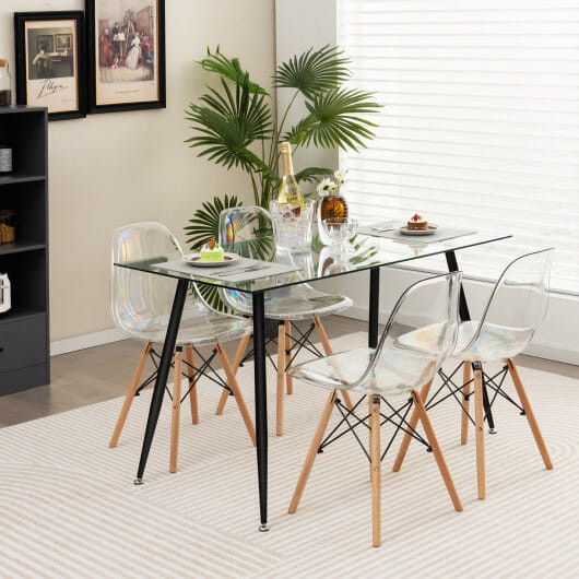 Modern Glass Rectangular Dining Table with Metal Legs-Black - Color: Black D681-KC53672BK+
