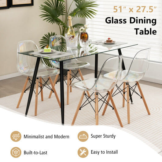 Modern Glass Rectangular Dining Table with Metal Legs-Black - Color: Black D681-KC53672BK+