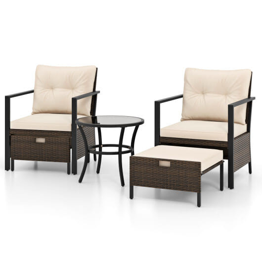 4 Piece Outdoor Furniture Set with Glass Topped Coffee Table-White - Color: White D681-HW72360WH