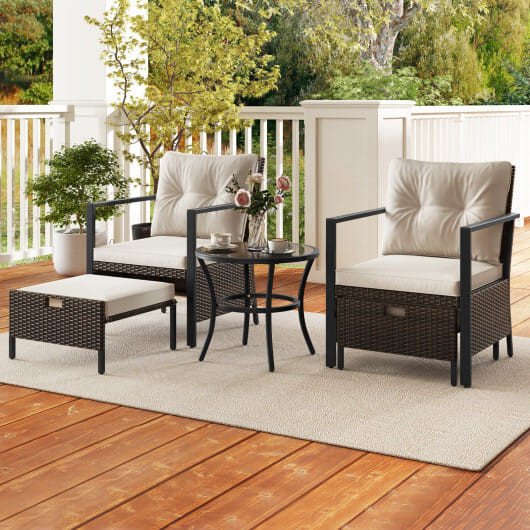 4 Piece Outdoor Furniture Set with Glass Topped Coffee Table-White - Color: White D681-HW72360WH