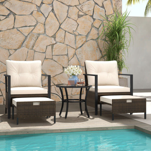 4 Piece Outdoor Furniture Set with Glass Topped Coffee Table-White - Color: White D681-HW72360WH