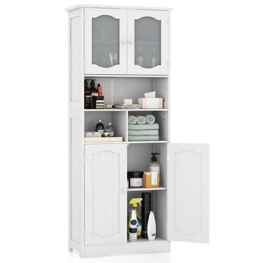 58.5 Inch Freestanding Linen Bathroom Storage Cabinet with Frost Glass Doors-White - Color: White D681-JV11750WH