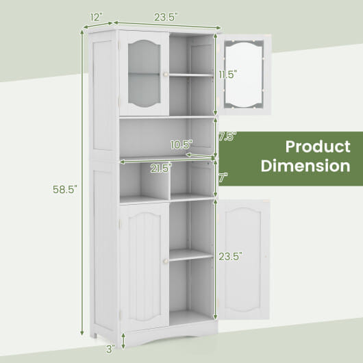 58.5 Inch Freestanding Linen Bathroom Storage Cabinet with Frost Glass Doors-White - Color: White D681-JV11750WH