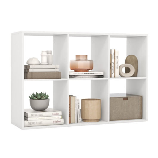 6 Cube Bookshelf with Back Guardrail for Living Room Bedroom-White - Color: White D681-CB10751WH