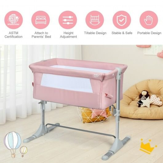 Travel Portable Baby Bed Side Sleeper  Bassinet Crib with Carrying Bag-Pink - Color: Pink D681-BB5339PI
