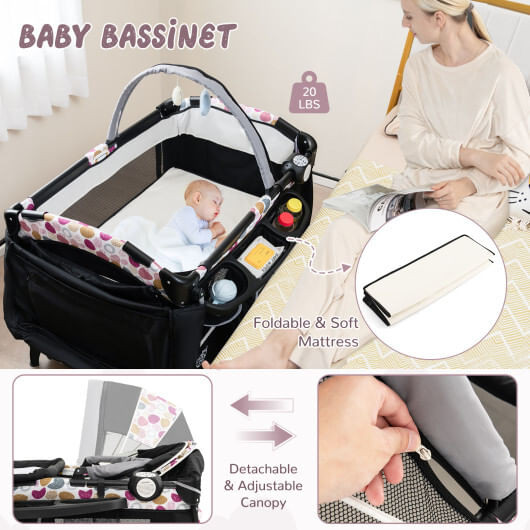 4 in 1 Portable Pack and Play Baby Nursery Center with Bassinet-Purple - Color: Purple D681-BE10036CL