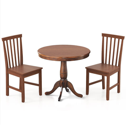 3 Pieces Wooden Dining Table and Chair Set for Cafe Kitchen Living Room - Color: Walnut D681-HW63397+KC53337