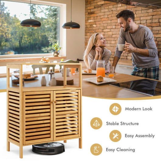 Bamboo Bathroom Floor Storage Cabinet with Shutter Doors-Natural - Color: Natural D681-JV10333NA