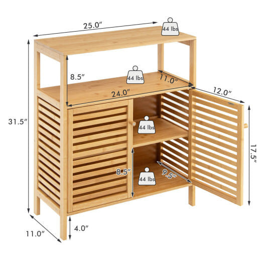 Bamboo Bathroom Floor Storage Cabinet with Shutter Doors-Natural - Color: Natural D681-JV10333NA