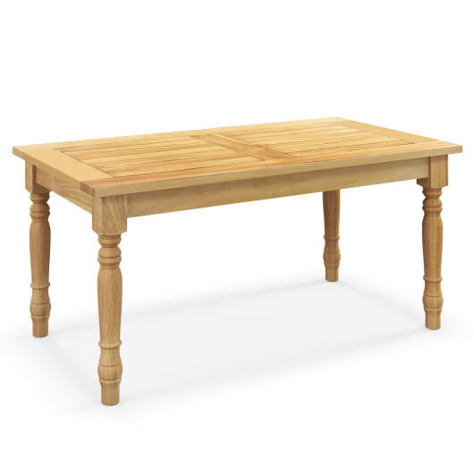Patio Coffee Table with Solid Teak Wood Structure and Slatted Tabletop - Color: Natural D681-JV11902