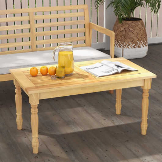 Patio Coffee Table with Solid Teak Wood Structure and Slatted Tabletop - Color: Natural D681-JV11902