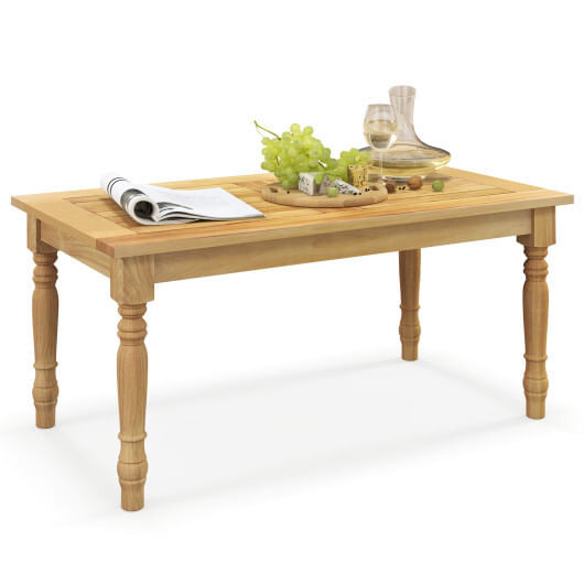 Patio Coffee Table with Solid Teak Wood Structure and Slatted Tabletop - Color: Natural D681-JV11902