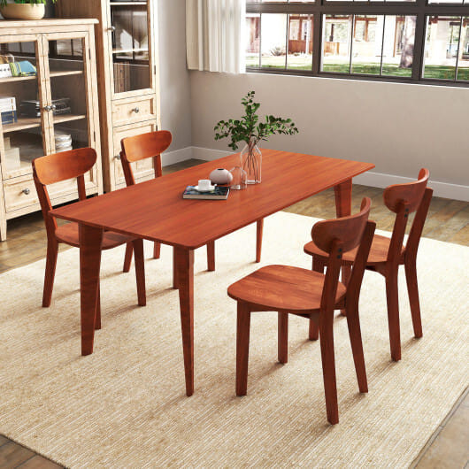 Solid Wood Dining Chair Set of 2 with Curved Backrest and Rubber Wood Frame-Espresso - Color: Espre D681-KC57809ES