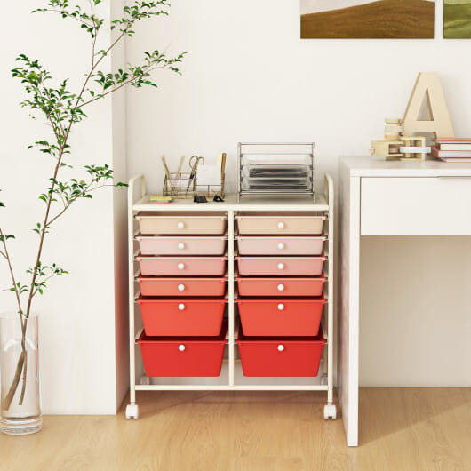 12-Drawer Rolling Storage Cart with Removable Drawers and Lockable Wheels-Pink - Color: Pink D681-HW56500PI