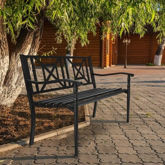 Patio Garden Bench with Powder Coated Steel Frame - Color: Black D681-HW66422