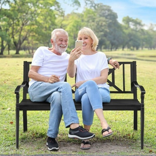 Patio Garden Bench with Powder Coated Steel Frame - Color: Black D681-HW66422