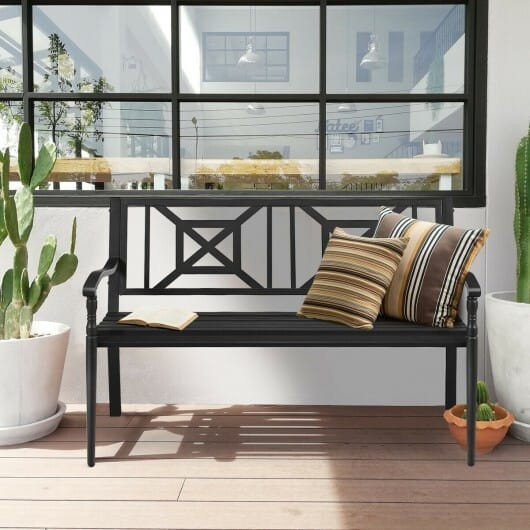 Patio Garden Bench with Powder Coated Steel Frame - Color: Black D681-HW66422