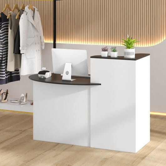 Modern Reception Desk Front Counter Desk with Oval Tabletop-Black - Color: Black D681-CB10865-DK+