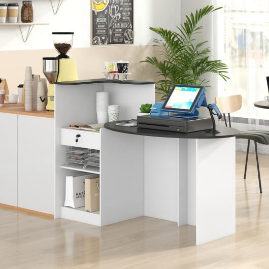 Modern Reception Desk Front Counter Desk with Oval Tabletop-Black - Color: Black D681-CB10865-DK+
