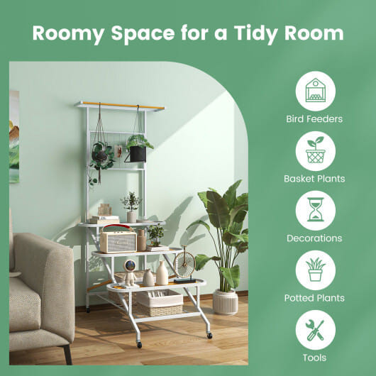 4-Tier Hanging Plant Stand with Hanging Bar - Color: White D681-GT4054