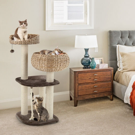 41 Inch Rattan Cat Tree with Napping Perch-Brown - Color: Brown D681-PS7475CF