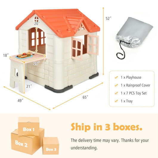Kid's Playhouse Pretend Toy House For Boys and Girls 7 Pieces Toy Set-Pink - Color: Pink D681-TZ10001PI+
