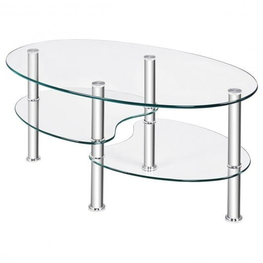 Tempered Glass Oval Side Coffee Table-Transparent - Color: Transparent D681-HW66281TR