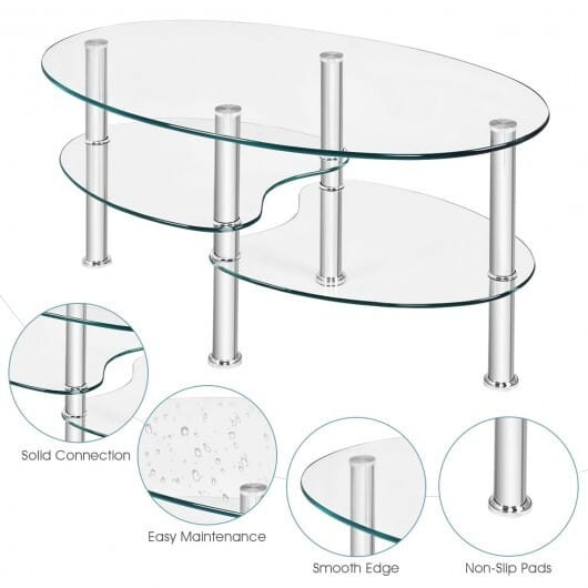 Tempered Glass Oval Side Coffee Table-Transparent - Color: Transparent D681-HW66281TR