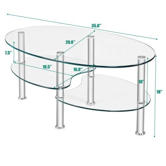 Tempered Glass Oval Side Coffee Table-Transparent - Color: Transparent D681-HW66281TR