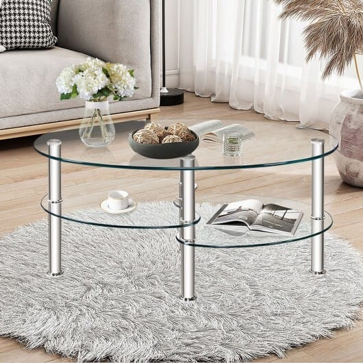 Tempered Glass Oval Side Coffee Table-Transparent - Color: Transparent D681-HW66281TR