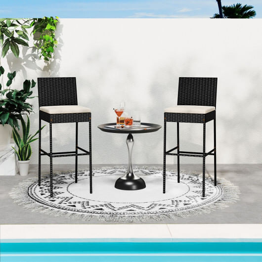 Patio Wicker Barstools Set of 2 with Footrest and Backrest for Backyard D681-HW73314-2