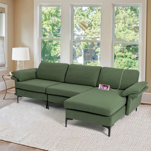 Extra Large Modular L-shaped Sectional Sofa with Reversible Chaise for 4-5 People-Army Green - Colo D681-HV10301GN-A+HV10301GN-B+HV10301US-GN-D