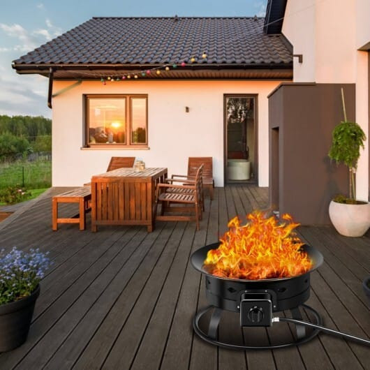 58 000BTU Firebowl Outdoor Portable Propane Gas Fire Pit with Cover and Carry Kit - Color: Black D681-OP3902