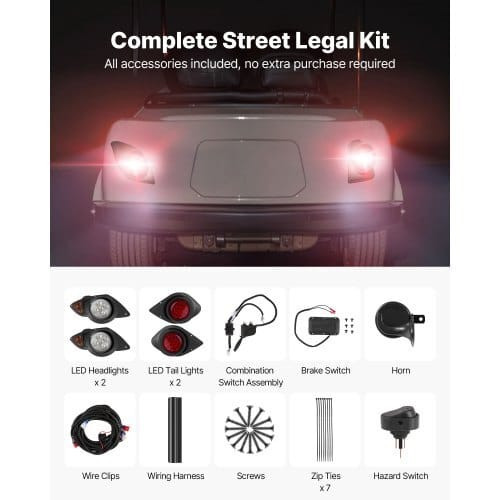  Golf Cart Light Kit, 12 Volt, Street Legal LED Headlight and Taillight Kit with Wiring Harness, Tu E415-QCDTJYAMAHAX8JX9Z001V9