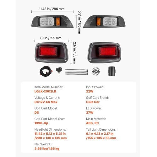  Golf Cart Light Kit, 12V, LED Headlight and Taillight Kit with Wiring Harness, Switch, Zip Ties, A E415-QCDTJCLUBCARL8AUB001V9