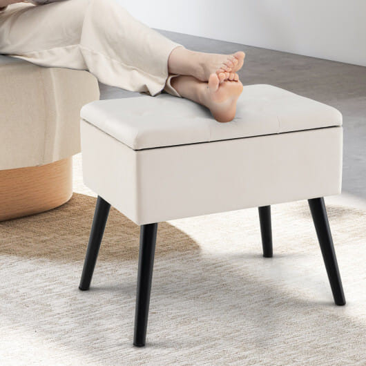 Velvet Storage Ottoman with Solid Wood Legs for Living Room Bedroom-Beige - Color: Beige D681-JV10017BE
