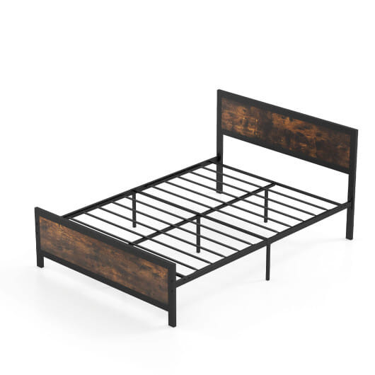 Metal Bed Frame with Headboard and Footboard-Full Size - Color: Rustic Brown - Size: Full Size D681-HU10761-F