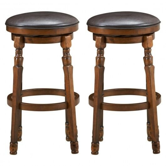 Set of 2 29-Inch Swivel Leather Padded Dining Bar Stools - Color: Walnut - Size: 29 inches D681-HW66564