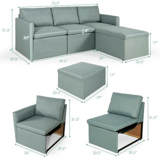 Convertible L-Shaped Sectional Sofa Couch with Reversible Chaise-Green - Color: Green D681-HW67558GN+