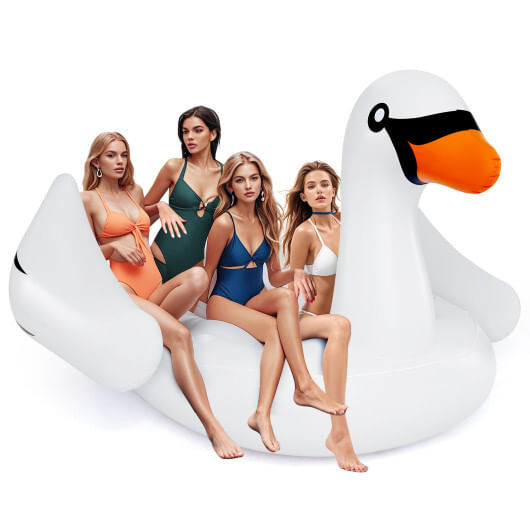 Giant Inflatable Swan Floating Island 4-Person Pool Float with 4 Cups Holders - Color: White D681-NP12236US
