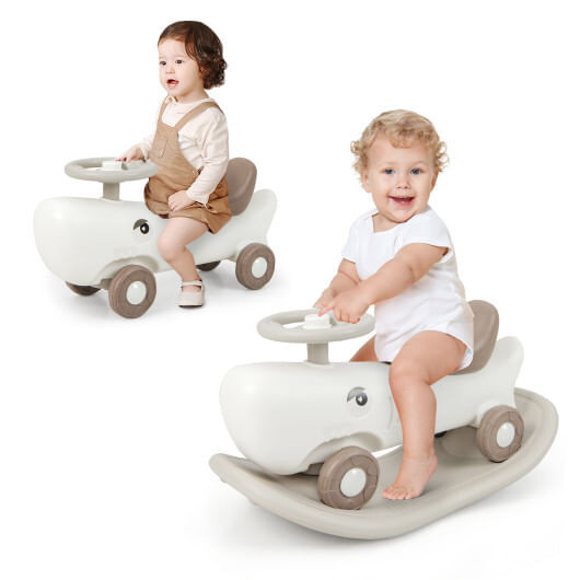 Convertible Rocking Horse and Sliding Car with Detachable Balance Board-White - Color: White D681-UY10060WH