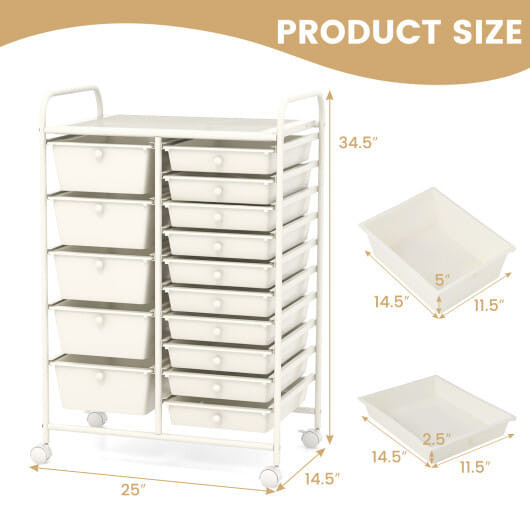 15-Drawer Utility Rolling Organizer Cart Multi-Use Storage-White - Color: White D681-HW53825WH