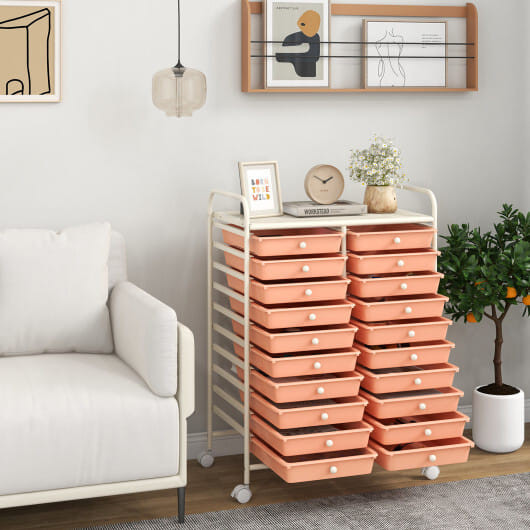 20 Drawers Rolling Storage Cart Studio Organizer-Peach - Color: Peach D681-HW56501PF