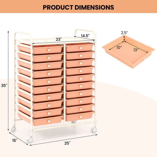 20 Drawers Rolling Storage Cart Studio Organizer-Peach - Color: Peach D681-HW56501PF