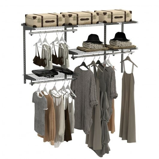 Custom Closet Organizer Kit 3 to 5 Feet Wall-Mounted Closet System with Hang Rod-White B593-HW66516