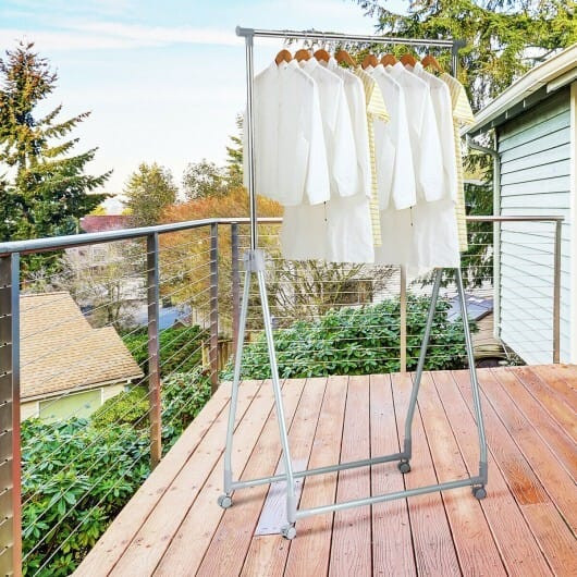 Extendable Foldable Heavy Duty Clothing Coat Rack Stand with Hanging Rod - Color: Silver D681-HW63969
