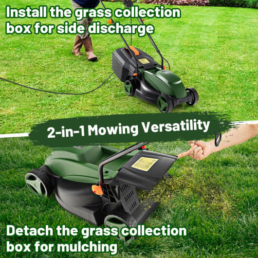 12-AMP 13.5 Inch Adjustable Electric Corded Lawn Mower with Collection Box-Green - Color: Green D681-ET10033US-GN