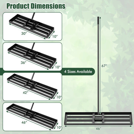 Lawn Leveling Rake 46 x 10 Inch Heavy Duty Lawn Level Tool for Soil-Black B593-GT4395