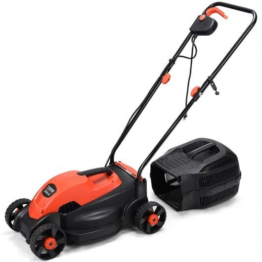 13 Inch Electric Push Lawn Corded Mower with Grass Bag-Red - Color: Red D681-ET1279RE